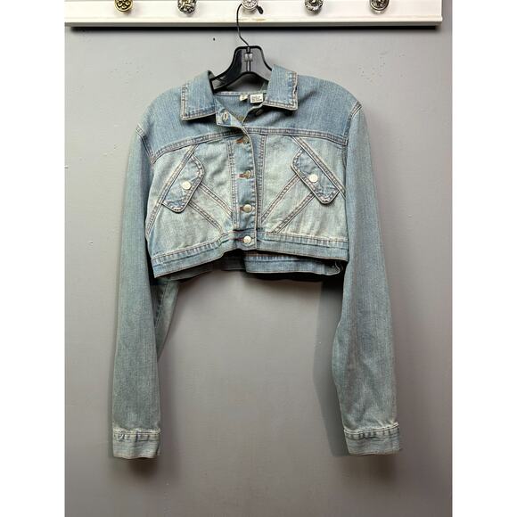Younique Denim Jacket‎ Womens Large Cropped Light Wash Button front - Picture 1 of 8